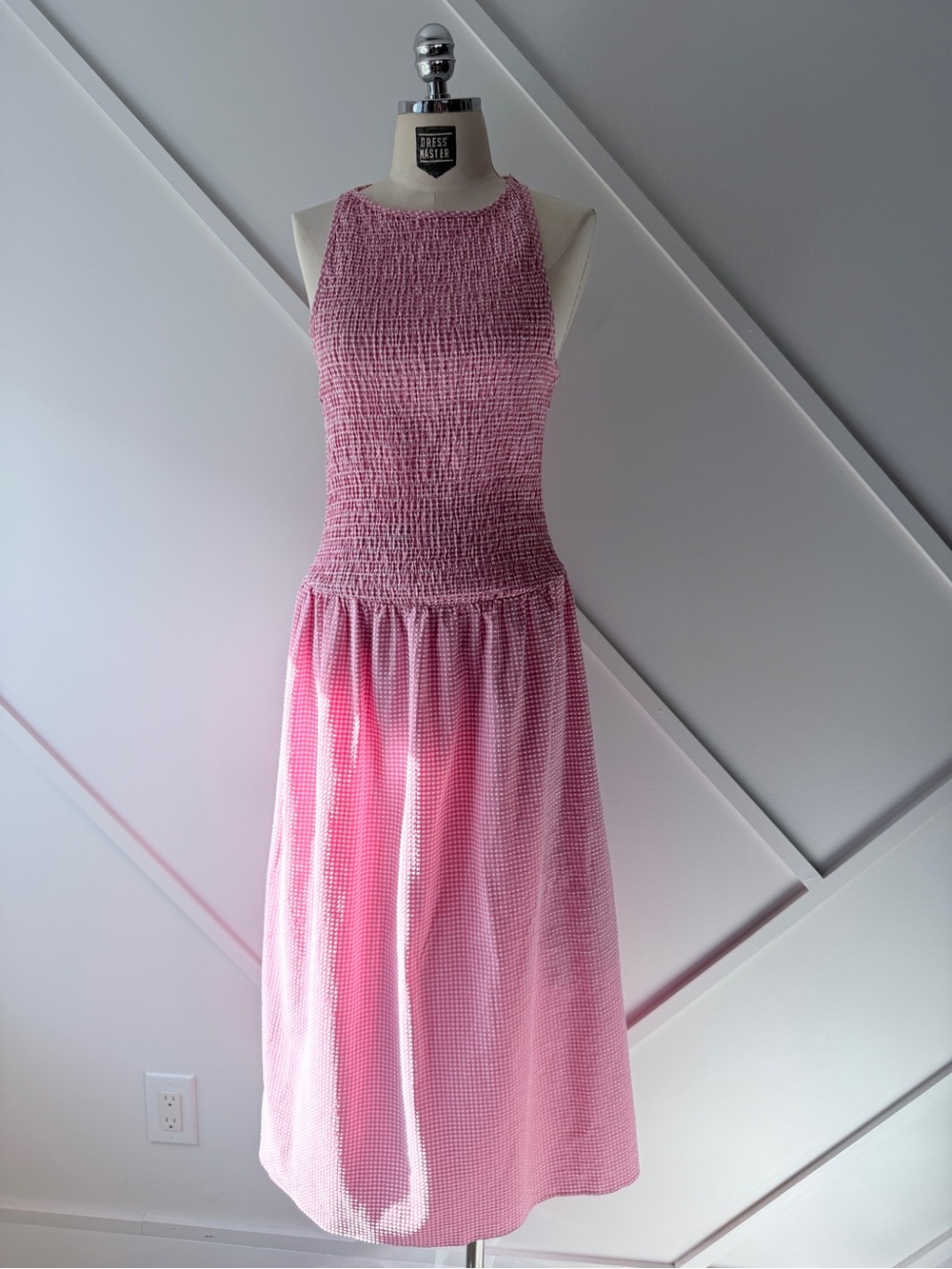 Zara Gingham Smocked Midi Dress Pink White Sz S | Cottagecore Balletcore - Picture 3 of 15
